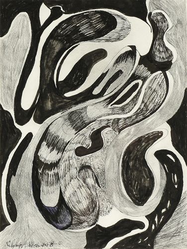 CHARLOTTE KLEBANOFF (American/Texas b. 1925) A DRAWING, "(Untitled) Abstract Black and White," 