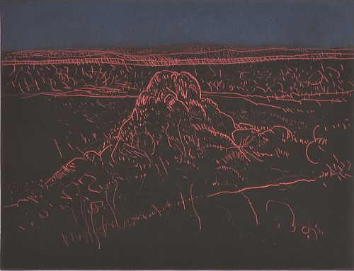 CHARLES SCHORRE (American/Texas 1925-1996) A PRINT, "Dark Landscape," CIRCA 1984,