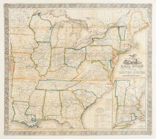 "Ensign, Bridgman & Fanning's Railroad Map of the United States, Showing the Depots and Stations," AN ANTIQUE MAP, NEW YORK, 1856,