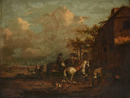 studio of PHILIPS WOUWERMAN (Dutch 1619-1668) A PAINTING, "Visiting the Blacksmith," 