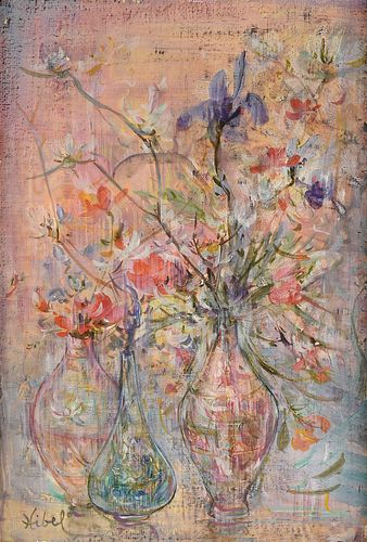 EDNA HIBEL (American 1917-2014) A PAINTING, "Flowering Vases,"