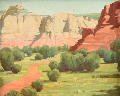 WILLIAM WENDT (American 1865-1946) A PAINTING, "Red Rock Canyon," 