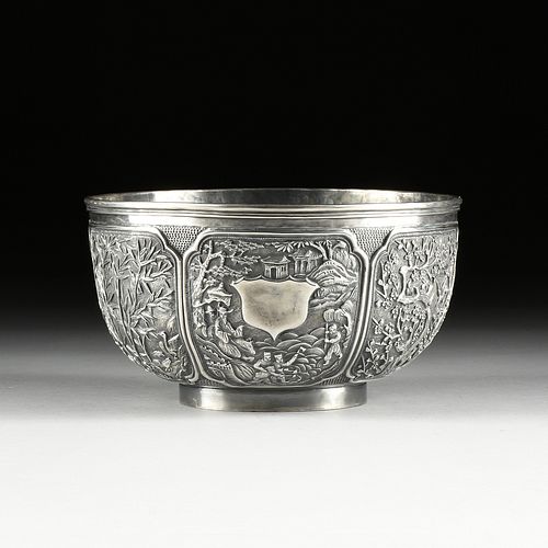 A CHINESE EXPORT SILVER PRESENTATION BOWL, STAMPED, RETAILED BY SING FAT, CANTON, 20TH CENTURY,  