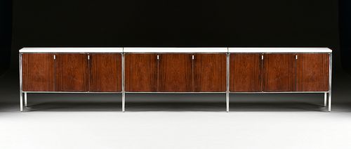 A FLORENCE KNOLL STYLE MARBLE TOPPED ROSEWOOD CREDENZA, CIRCA 1970,