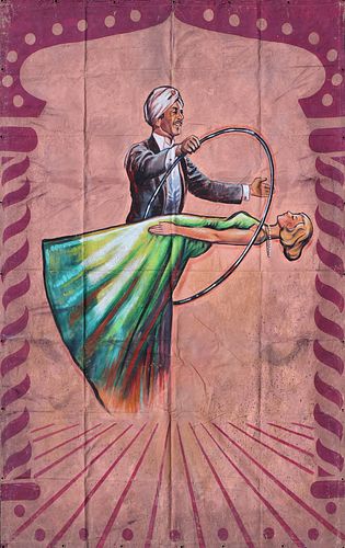 A LARGE CIRCUS SIDESHOW BANNER "MAGICIAN WITH LEVITATING LADY," SECOND HALF 20TH CENTURY,   