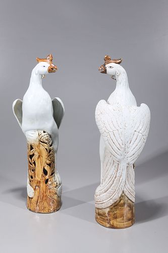 Pair of Chinese Enameled Porcelain Phoenix Birds