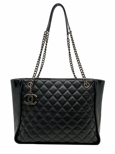 Chanel CC Charm Quilted Lambskin Patent Leather Tote