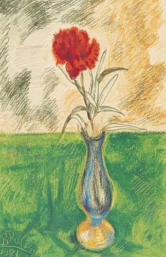 BENJAMÍN PALENCIA (Barrax, Albacete, 1894 - Madrid, 1980).
"Vase with Carnation, 1971.
Wax on paper.
Signed and dated in the lower left corner.