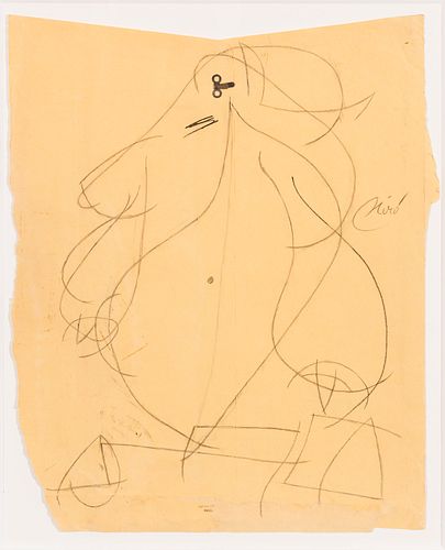 JOAN MIRÓ (Barcelona, 1893 - Palma de Mallorca, 1983).
"Femme", 1977.
Mixed media on paper. Metal and graphite.
Attached certificate issued by Adom.