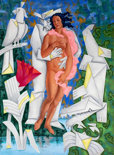 ADIGIO BENÍTEZ (Santiago de Cuba, 1924 - Havana, 2013).
"Nova Venus", 1996.
Acrylic on canvas.
Signed, dated and titled in the lower right corner. Tit