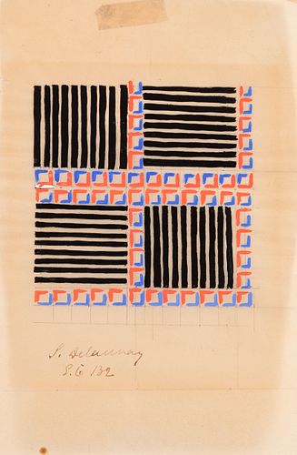 SONIA DELAUNAY (Ukraine, 1885 - France, 1979).
"Composition," 1932.
Gouache and graphite on tracing paper.
Attached catalog on the back of the exhibit