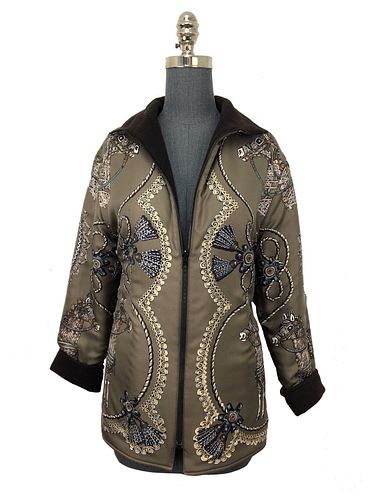 Hermes Reversible Silk Cashmere Paperoles Print Coat Size S NEW