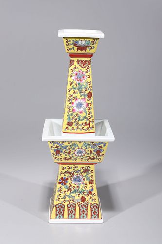 Chinese Enameled Porcelain Famille Rose Candle Holder