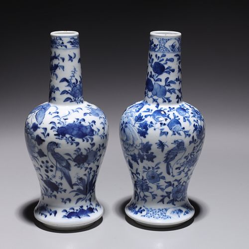 Pair of Chinese Blue & White Porcelain Vases