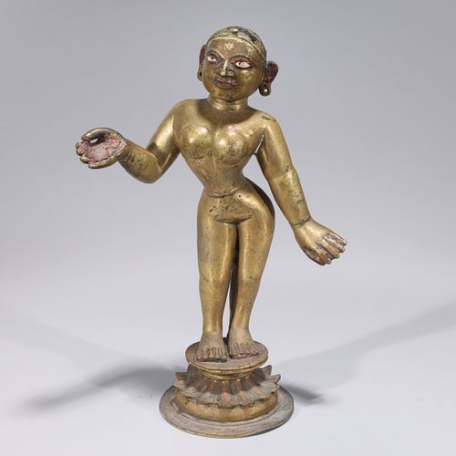 Antique Indian Enameled Bronze Statue