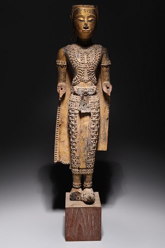 Antique Thai Standing Gilt Wood Figure
