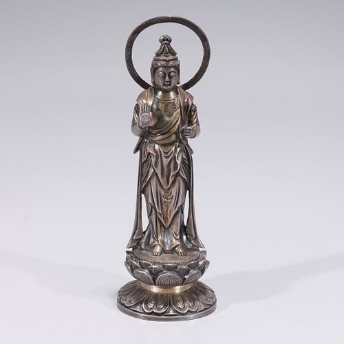 Japanese Meiji Period Silver Standing Figure of Kannon
