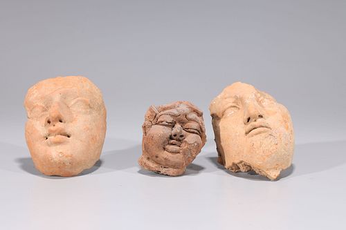 Group of Three Antique Indian Terra Cotta Heads