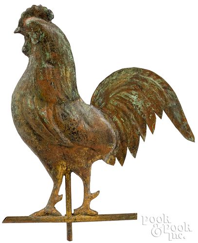 Diminutive full bodied copper rooster weathervane