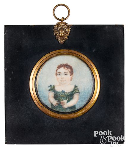 Miniature watercolor portrait of a young girl