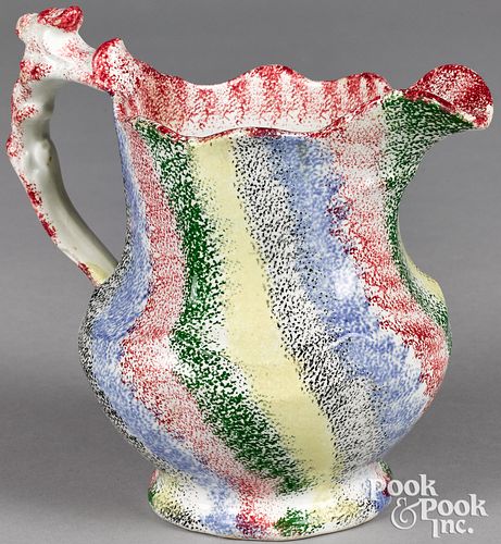 Five-color rainbow spatter cream pitcher, 19th c.