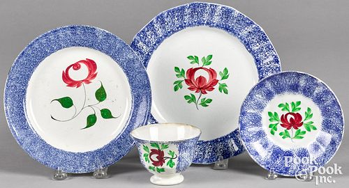 Four piece of Adams Rose spatter, 19th c.