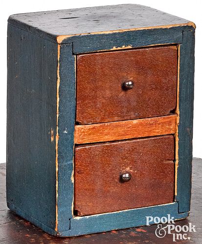 Miniature painted pine two-drawer sewing box