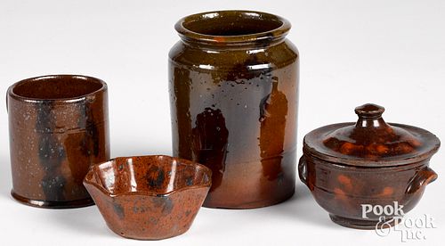 Four small pieces of Pennsylvania redware, 19th c.