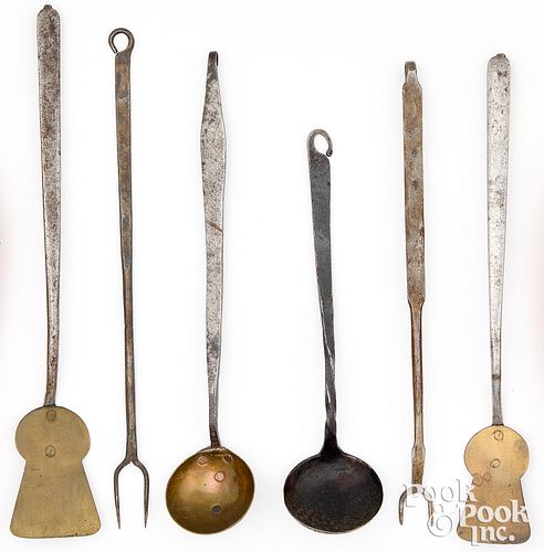Six whitesmith diminutive utensils, 19th c.