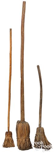 Three early hearth brooms, early 19th c.