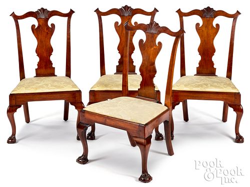 Set of four Pa. Chippendale walnut dining chairs