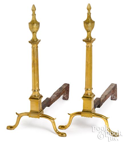 Pair of Philadelphia tall brass andirons