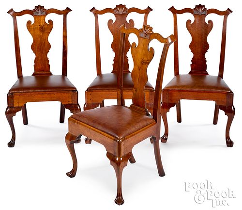Set of four Pa. Queen Anne walnut dining chairs
