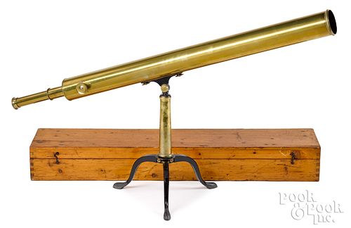 French 3" brass library refractor telescope
