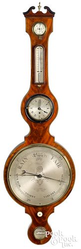 Large English mahogany banjo clock and barometer