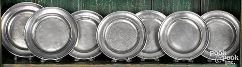 Seven American pewter plates, 18th/19th c.