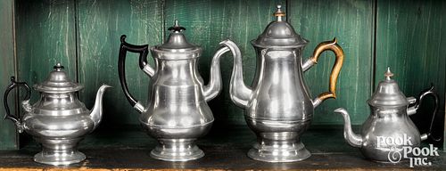 Four American pewter tea and coffee pots, 19th c.
