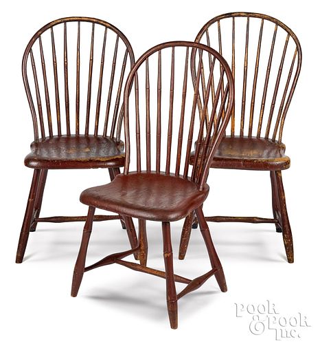 Set of three Philadelphia bowback Windsor chairs