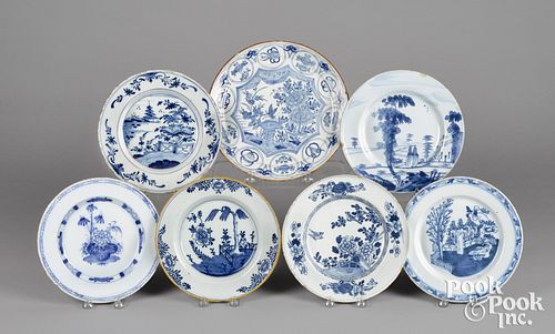 Seven Delft blue and white plates, 18th c.