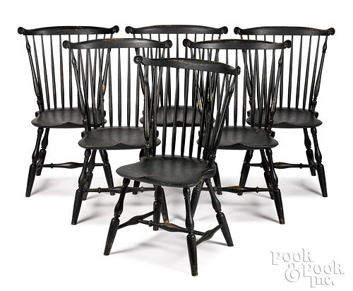 Set of six combback Windsor chairs