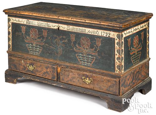 Pennsylvania painted pine dower chest dated 1792