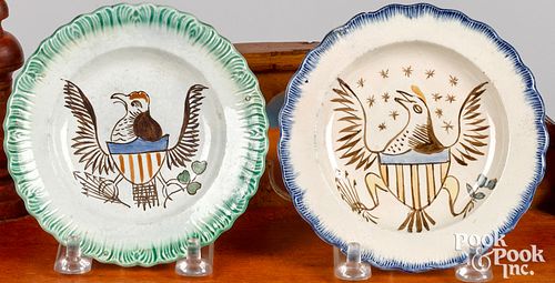 Two Leeds feather edge cup plates, 19th c.