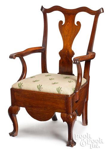 Pennsylvania Queen Anne walnut necessary chair