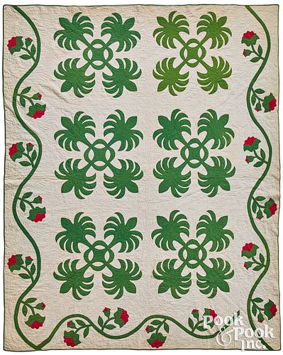 Mid-Atlantic stylized leaf appliqué quilt, 19th c.