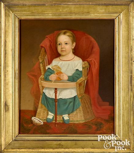 American oil on canvas portrait of a child