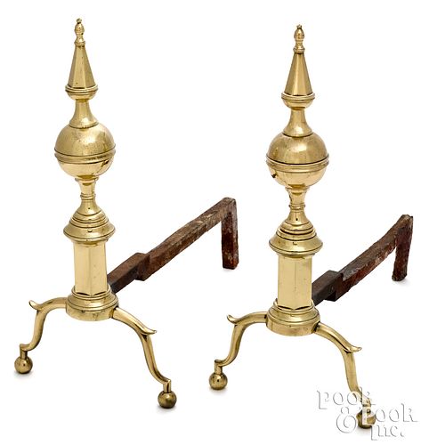 Pair of New York Federal brass andirons, ca. 1805