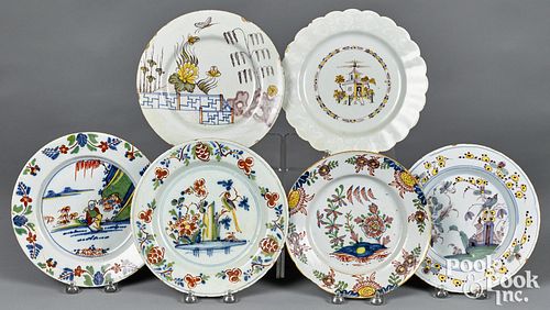 Six Delft polychrome plates, mid 18th c.