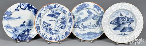 Four Delft blue and white plates, mid 18th c.