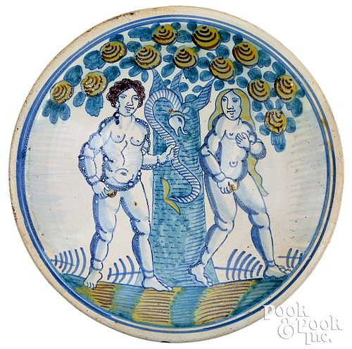 Delft Adam and Eve charger, ca. 1690