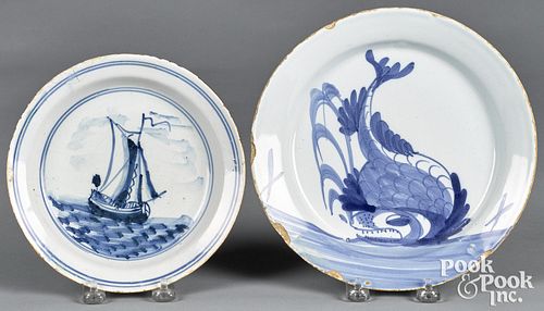Two Delft blue and white plates, mid 18th c.
